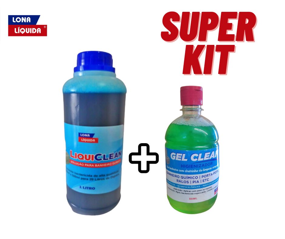 1 Solução para Banheiro químico Liqui Clean 1 litro + 1 Gel clean higienizador que limpa e perfuma 500ml A Solução para Banheiro químico Liqui Clean possui desodorizante, neutralizantes químicos e bactericidas que dissolvem resíduos de forma biodegradável. Foi desenvolvido para ser usado em sanitários portáteis (porta-poti), toaletes de ônibus, caixas de detrito de motor-homes, trailers, aviões e fossas sépticas. Embalagem contém 1 LITRO . MODO DE USAR: 200 ml de Liqui Clean trata até 20 litros de detritos. Pode ser aplicado direto dentro da caixa de detritos ou misturado na água de descarga do porta-poti. Atua como desodorizante, limpando e inibindo odores desagradáveis advindos de microorganismos. Conservá-lo em lugar fresco e arejado com a tampa bem fechada. PRECAUÇÕES: Mantenha afastado das crianças. Mantenha o produto em sua embalagem original. Não beber. Em caso de ingestão acidental, beber água em abundância. Em caso de contato com os olhos, lave-os imediatamente com água corrente durante 15 minutos e procure socorro médico levando a embalagem do produto. Em caso de contato com a pele, lave as partes atingidas com água em abundância. Não reutilize as embalagens vazias. Liqui Clean é um produto 100% brasileiro e desenvolvido pela marca LONA LÍQUIDA, já consagrada no mercado. CONHEÇA O GEL CLEAN: Seu Banheiro do Motorhome com Cheirinho de Limpeza Sempre! Gel Clean tem ação bactericida, limpa e perfuma banheiros químicos, porta potti, ralos, pias e etc... Não danifica seu vaso sanitário Não contém álcool Não contém cloro Poderosa Ação bactericida Aplicação: Aplicar com pano ou esponja sem abrasivo. Composição: Água, Bactericida espessante, corante e aditivos Essencia Tropical Contém 500 ml Produto 100% nacional fabricado com a qualidade da marca Lona Líquida.